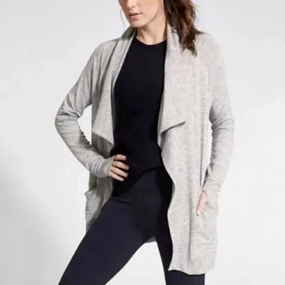 ATHLETA Studio Wrap Cardigan Sweater Heather Gray Size M - Picture 1 of 6